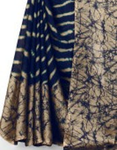 Printed, Striped Leheria Chiffon, Georgette Saree  (Dark Blue)