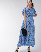 Women Blue Cape Sleeve Maxi Dress